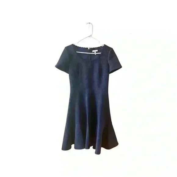 Rebecca Taylor Womens Back Zip Cap Sleeve Crew Neck Skater Dress Navy Blue 4. - Picture 1 of 8